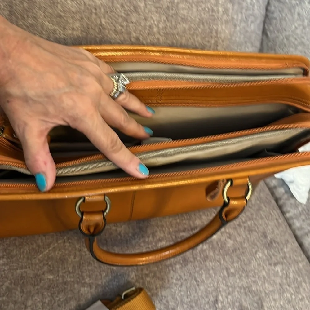 All leather laptop briefcase large shoulder strap and pockets new